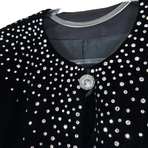 Vtg Velvet Rhinestone Button Evening Formal Blazer Jacket Black Silver Size US 8 - Picture 4 of 11